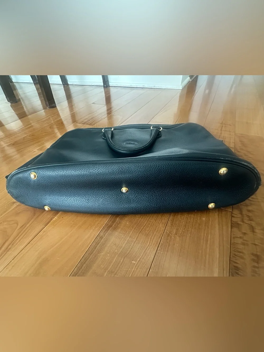 Rare Vintage Longchamp Midnight Navy Leather Briefcase with Double Top Handles